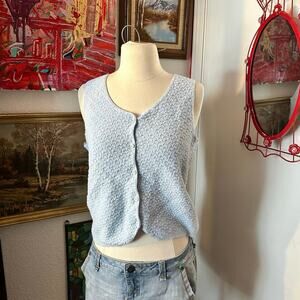 stained bentley blue knit button up vest